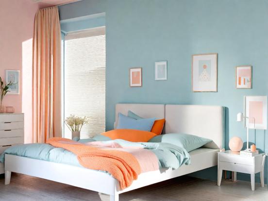 Cozy pastel Nordic bedroom