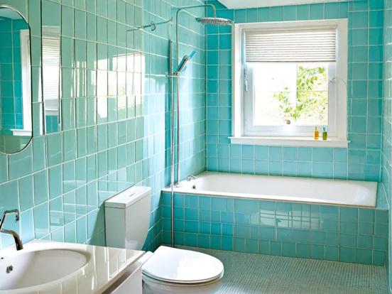 Modern teal tiled bathroom