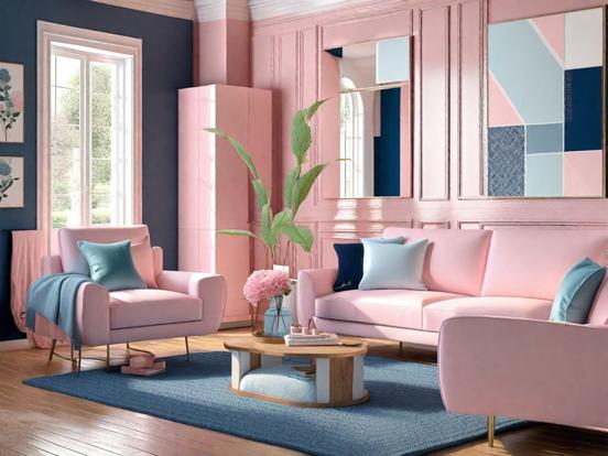 Bright pink blue living room