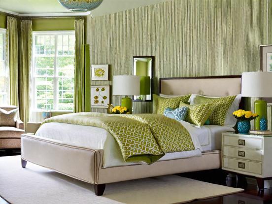 Serene lime gold bedroom decor