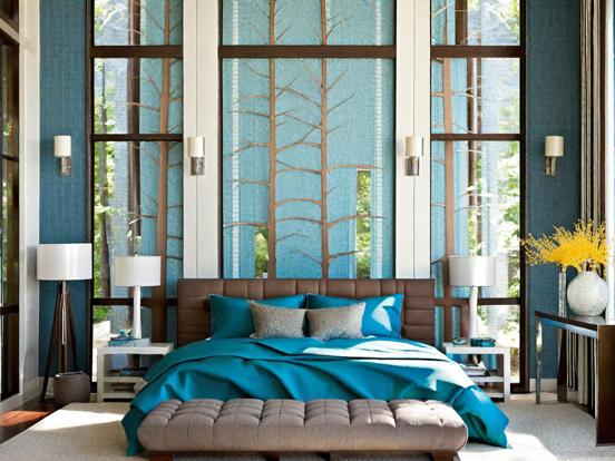 Blue serene bedroom large window