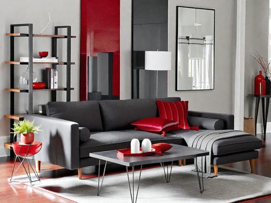 Modern red black gray living room