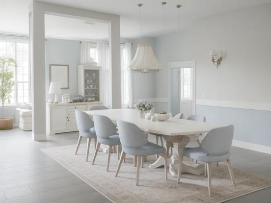 Dining room with blue decor