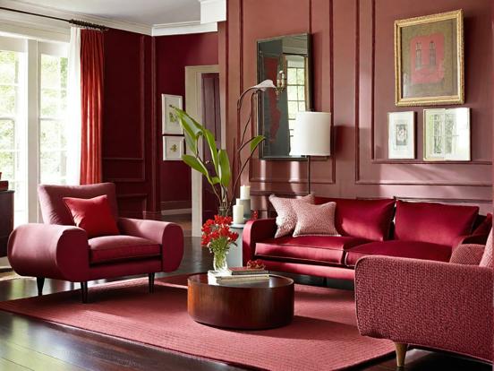 Red living room rich decor