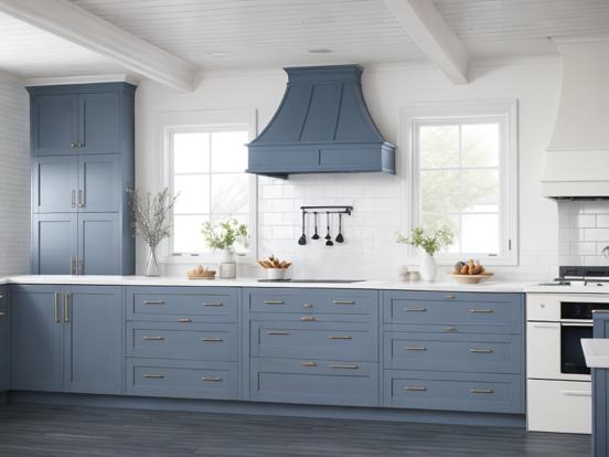 Blue white kitchen wood accents