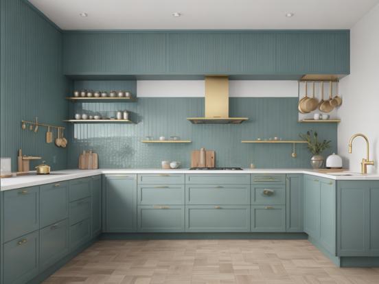 Teal gold kitchen closeup