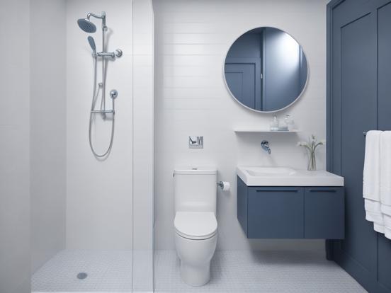 Modern blue white bathroom design