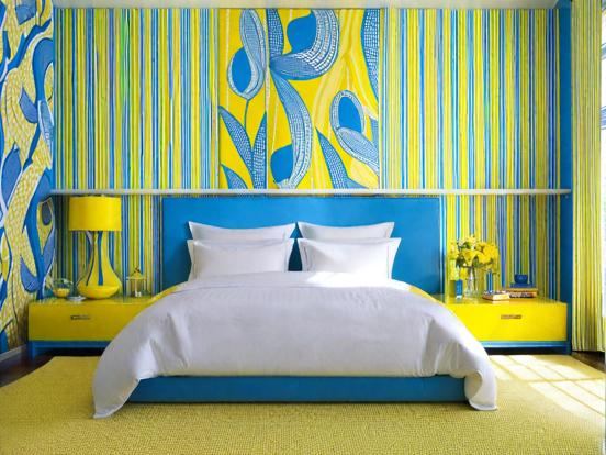 Blue headboard yellow stand