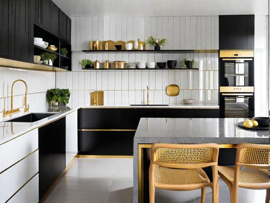 Gold black luxury kitchen closeup