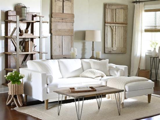 White L-shaped couch living room