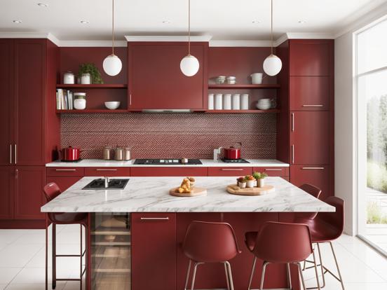 Red kitchen marble top 3D render