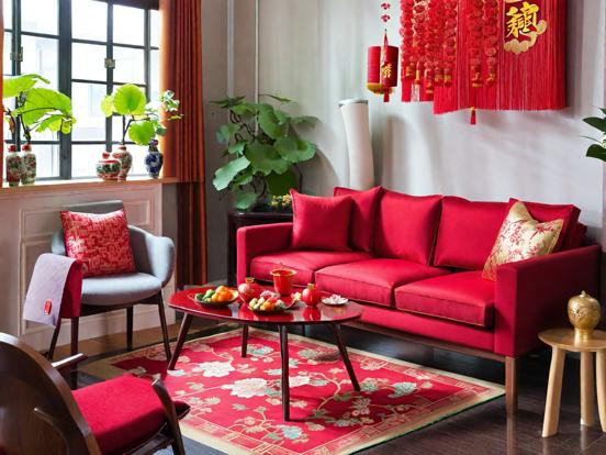 Red Asian living room decor