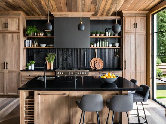 Dark kitchen black counter wood