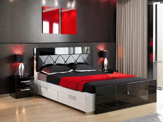 Red and black luxury bed closeup