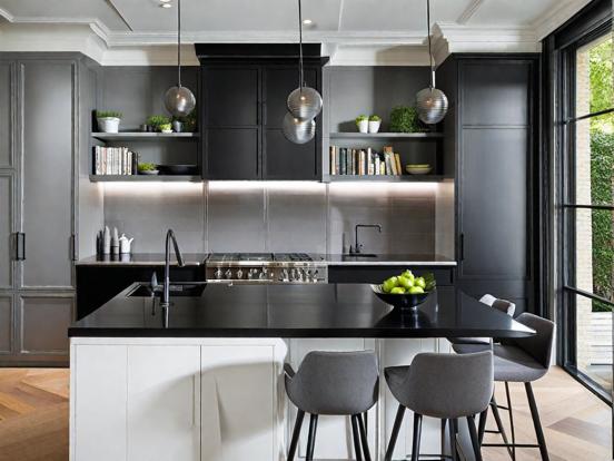 Luxury dark kitchen closeup