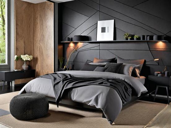 Closeup of dark cozy bed