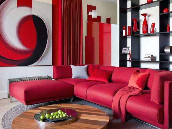 Bright red living room decor