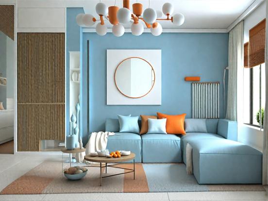 Bright teal orange living room