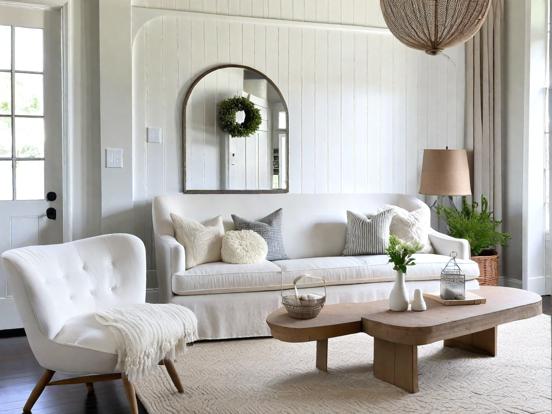 Cozy white cottage living room