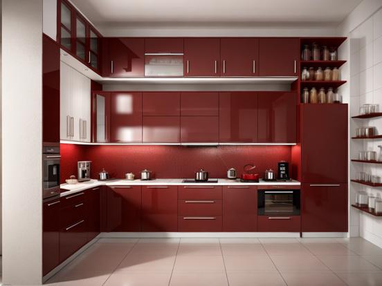 Red white luxury kitchen closeup