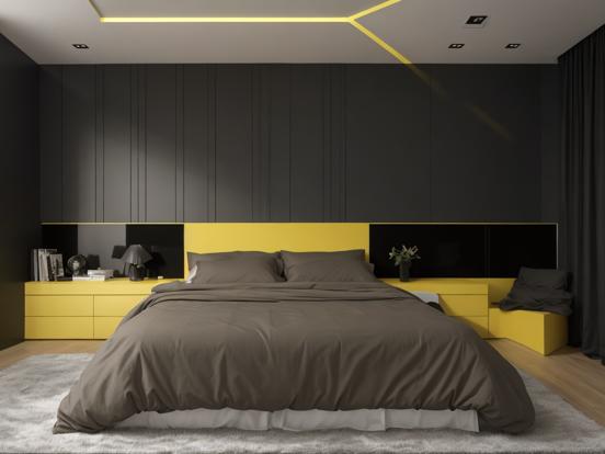 Yellow black bed closeup cozy