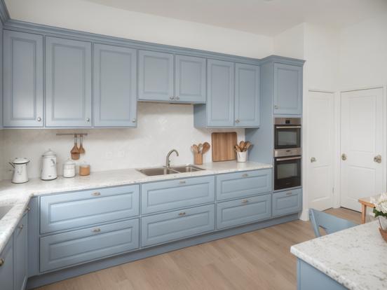 Blue kitchen marble top wood