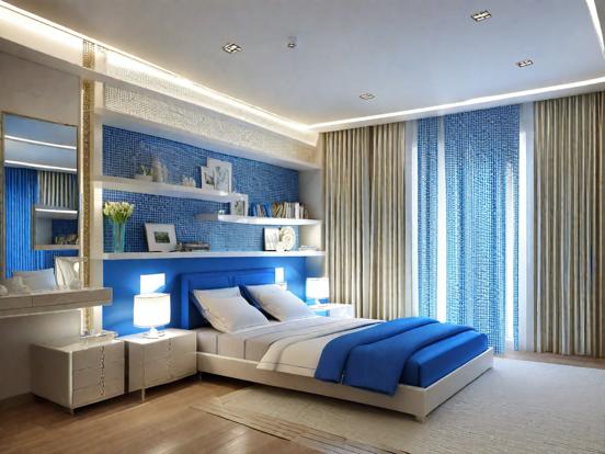 Bright blue bedroom closeup