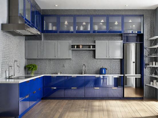 Blue white kitchen closeup