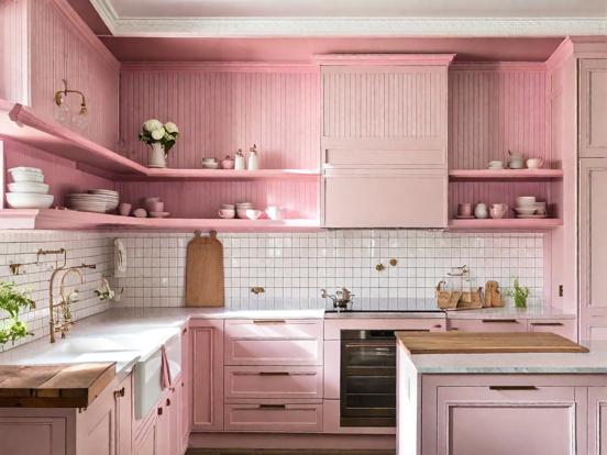 Bright pink kitchen closeup