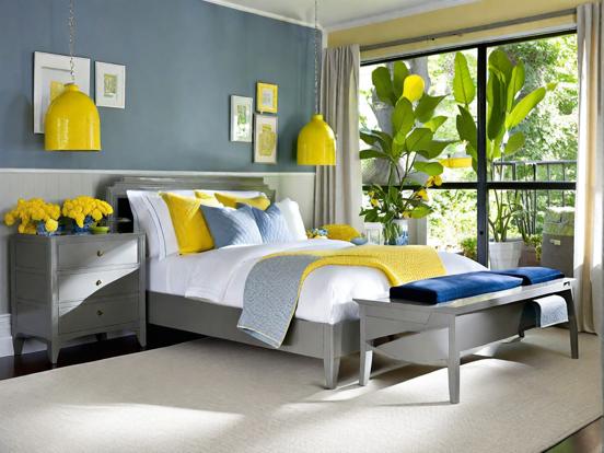 Sunny blue yellow bedroom