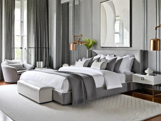 Serene grey bedroom closeup