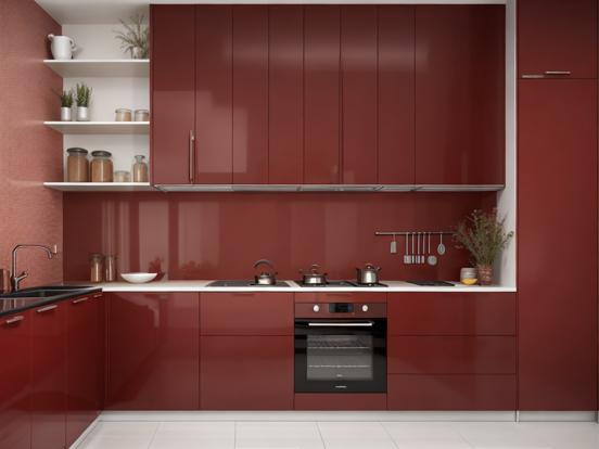 Luxury red grey kitchen closeup