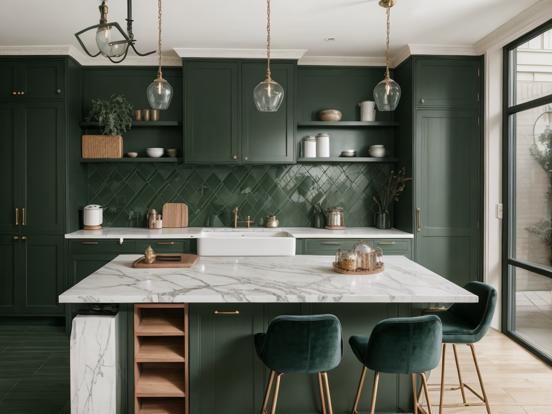 Green luxury kitchen closeup