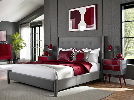 Red grey bedroom sleek design