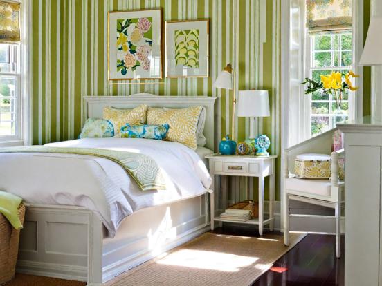 Serene green gold bedroom