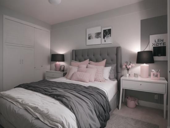 Cozy pink grey girly bedroom