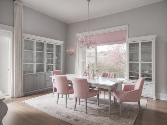 Pastel pink dining room setup