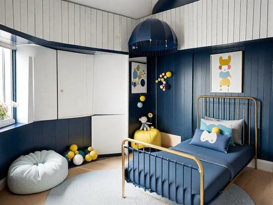 Blue child's room with bed chair