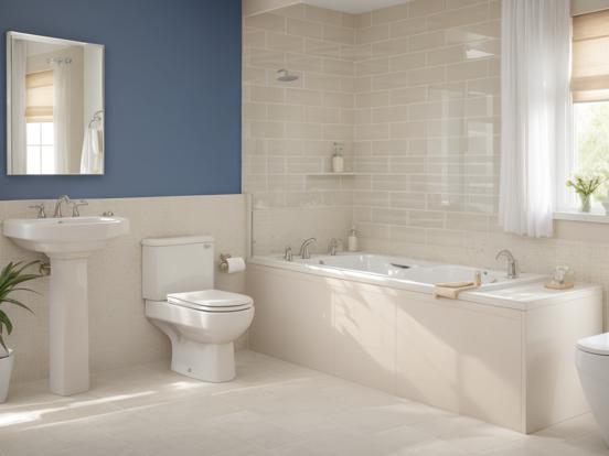 Modern blue white bathroom interior