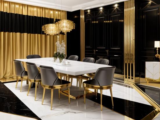 Luxury dining room in gold black