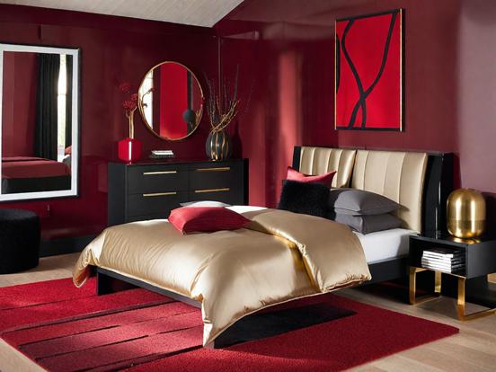 Red black gold bedroom decor