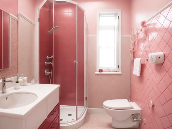 Pink bathroom white toilet bath