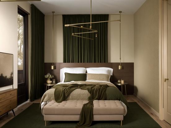 Serene green gold bedroom