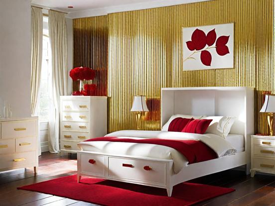 gold and red bedroom