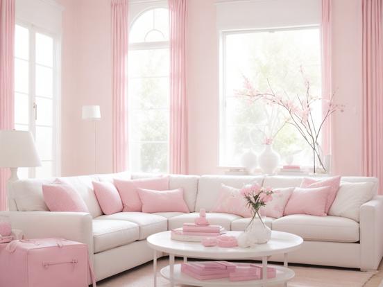 Cozy pink living room setup