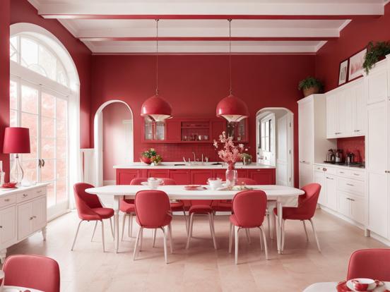 Red dining room white decor