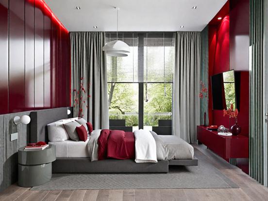 Red accented bedroom decor