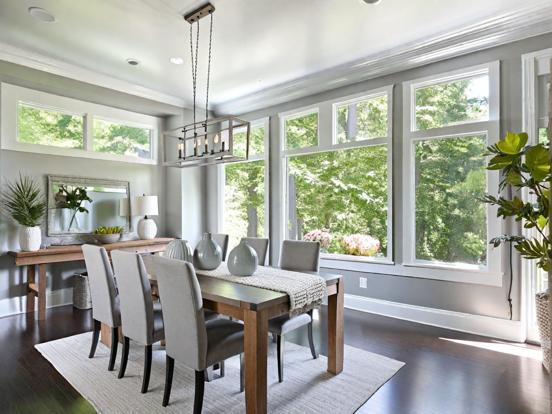 Dining room with large windows