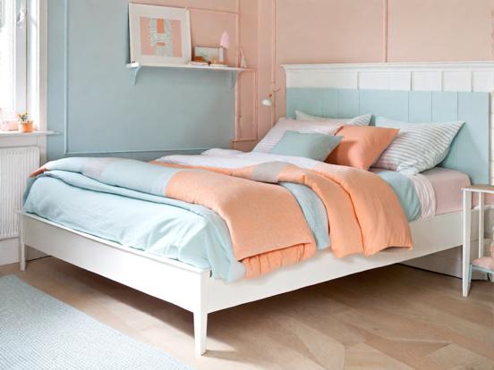 Blue orange bed pastel room