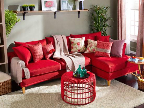 Bright red living room decor